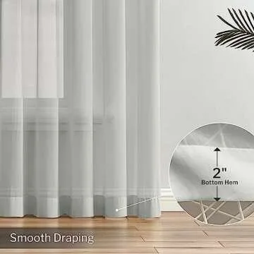 Melodieux Silver Gray Chiffon Sheer Curtains Rod Pocket Soft Silky Texture Sheer Window Panels Light Filtering Sheer Drapes for Living, Dining, Bedroom Décor - 52" W x 96" L, 2 Panels