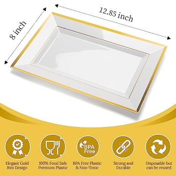 Elegant Plastic Serving Tray Set - 6pk - White & Gold