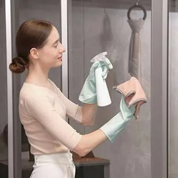 COOLJOB Medium Reusable Rubber Dishwashing Cleaning Gloves for Kitchen Bathroom, Non-Slip Grippy Long Dish Washing Gloves with Flocked Cotton Liner, Flexible Durable & Waterproof, Mint Green, 1 Pair