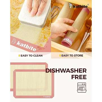 Katbite Silicone Baking Mat Set of 3 - Reusable & Non-stick