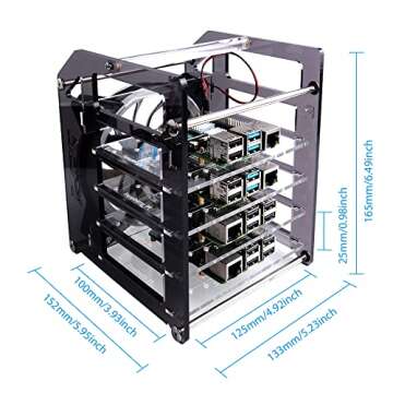 GeeekPi Cluster Case for Raspberry Pi, Pi Rack Case Stackable Case with Cooling Fan 120mm RGB LED 5V Fan for Raspberry Pi 4B/3B+/3B/2B/B+ and Jetson Nano