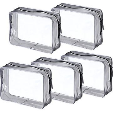 5 Pack Clear PVC Zippered Toiletry Carry Pouch Portable Cosmetic Makeup Bag for Vacation, Bathroom a...