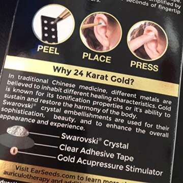 Swarovski Crystal Ear Pellets: 60 self-adhesive 24 Karat gold plated ear pellets (ear seeds) made wi...
