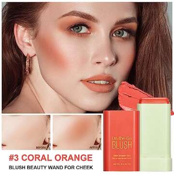 2-in-1 Cheek and Lip Tint Soft Cream On-the-Go Blush Stick Blendable for Cheek Makeup