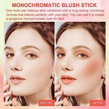 2-in-1 Cheek and Lip Tint Soft Cream On-the-Go Blush Stick Blendable for Cheek Makeup