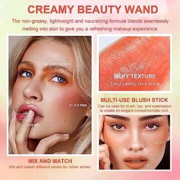 2-in-1 Cheek and Lip Tint Soft Cream On-the-Go Blush Stick Blendable for Cheek Makeup