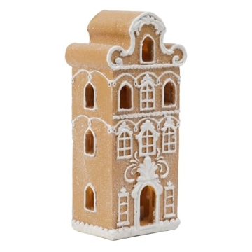 Cynkeyee Gingerbread House Christmas Decorations Indoor - Resin Christmas Gingerbread House with Led...