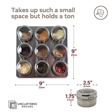 Uncluttered Designs Intergalactic Spice Rack Set with 9 Magnetic Tins