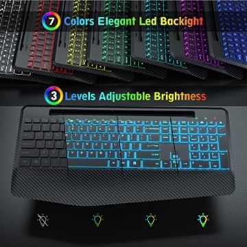SABLUTE Wireless Keyboard with 7 Color Backlights and Holder