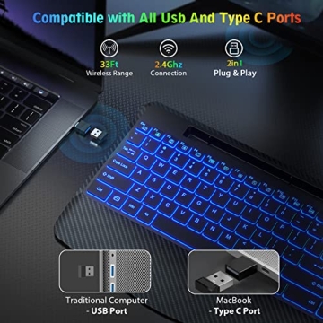 SABLUTE Wireless Keyboard with 7 Color Backlights and Holder