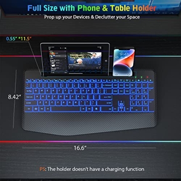 SABLUTE Wireless Keyboard with 7 Color Backlights and Holder