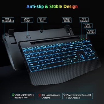 SABLUTE Wireless Keyboard with 7 Color Backlights and Holder
