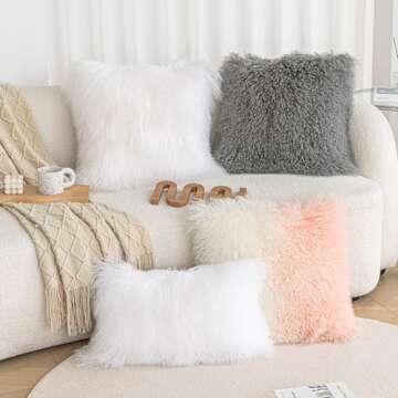 ROSE FEATHER Real 100% Tibetan Mongolian Lamb Sheepskin Wool Fur Super Soft Plush Leather Pillowcase Cushion Cover,Gradient-Pink, 20x20inch