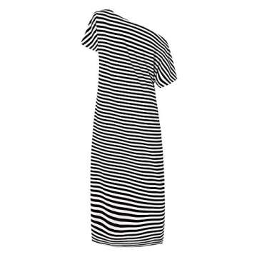 ZANZEA Women Summer Maxi Long Dress Casual Loose Kaftan Off Shoulder Sundress Beach Cover Up Dress Black Stripe S