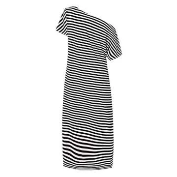 ZANZEA Women Summer Maxi Long Dress Casual Loose Kaftan Off Shoulder Sundress Beach Cover Up Dress Black Stripe S
