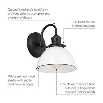 Design House Savannah Wall Light - Matte Black and White Shade