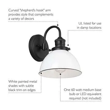Design House Savannah Wall Light - Matte Black and White Shade
