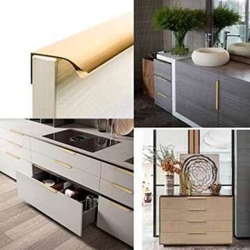 goldenwarm 10 Pack Gold Cabinet Handles 5 Inch Finger Pulls for Cabinets Gold Edge Pulls for Dresser Drawers Modern Kitchen Hardware, Aluminum Alloy