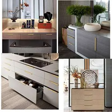 goldenwarm 10 Pack Gold Cabinet Handles 5 Inch Finger Pulls for Cabinets Gold Edge Pulls for Dresser Drawers Modern Kitchen Hardware, Aluminum Alloy