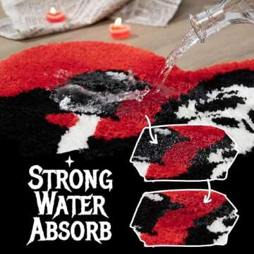 Isyende Halloween Bath Rugs - Spooky Skull Design, Black Red, Absorbent & Washable, Soft & Non-Slip ...