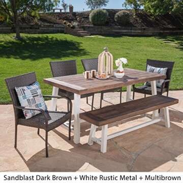 Stunning Christopher Knight Home Cooper Outdoor Dining Set with Stacking Wicker Chairs and Acacia Wo...