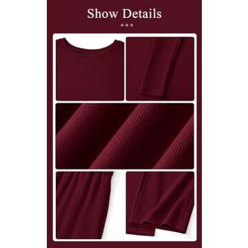 PRETTYGARDEN Womens Fall Fashion 2024 Two Piece Outfits Ribbed Long Sleeve Off Shoulder Tops and Wide Leg Pants with Pockets (Wine Red, Small)