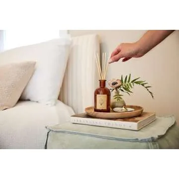 Craft & Kin Oud Wood Diffuser Reed Diffuser | All Natural Essential Oil & 8 Rattan Scent Sticks | Reed Diffusers for Home, Bathroom | Long Lasting Home Fragrance in Amber Glass, 5.75oz