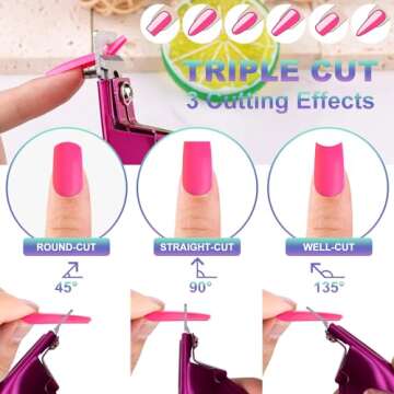 Violet Red Premium Adjustable Nail Clippers with Magnets Sizers for Acrylic Nails, Stainless Steel Nail Cutter Trimmer for Artificial Fake False Tips Manicure Sharp Blade Clip Tool for Salon Beauty