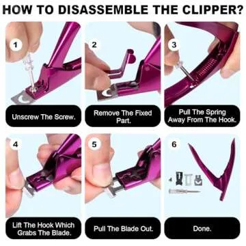 Violet Red Premium Adjustable Nail Clippers with Magnets Sizers for Acrylic Nails, Stainless Steel Nail Cutter Trimmer for Artificial Fake False Tips Manicure Sharp Blade Clip Tool for Salon Beauty