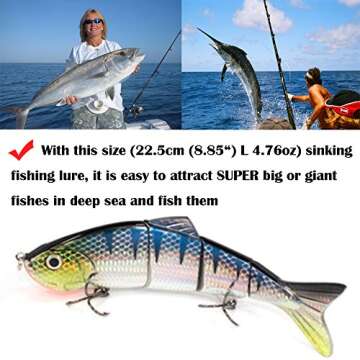 Sfeexun Lifelike 4 Segment Big Swimbaits for Bass Sinking Fishing Bass Lures Artificial Hard Bait Swimbait for Fishing, Great for Fisherman Dad Gift Style 4 (8.85 inches L 4.76oz)