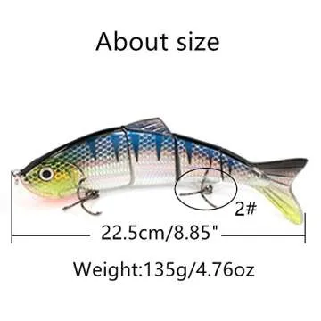 Sfeexun Lifelike 4 Segment Big Swimbaits for Bass Sinking Fishing Bass Lures Artificial Hard Bait Swimbait for Fishing, Great for Fisherman Dad Gift Style 4 (8.85 inches L 4.76oz)