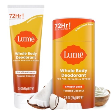 Lume Whole Body Deodorant - Invisible Cream Tube and Solid Stick - 72 Hour Odor Control - Aluminum F...