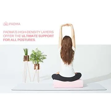 PADMA Yoga Bloster Rectangular Meditation and Supportive Pillow - Machine Washable Cover with Carry Both Handles and Exercise bands (Light Pink)
