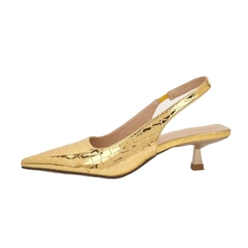 LVOMU Women's Plaid Printed Leather Pointed Slingback Pumps - Comfort & Style for Every Occasion