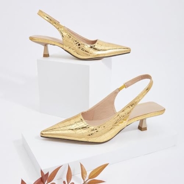 LVOMU Women's Stylish Plaid Kitten Heels for Comfort