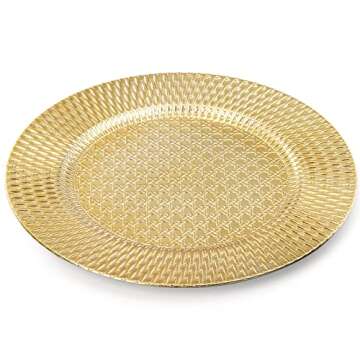 Fasmov 12 Pack Plastic Charger Plates, 13 inches Round Plate Chargers for Dinner Plates, Wedding Table Setting, Gold