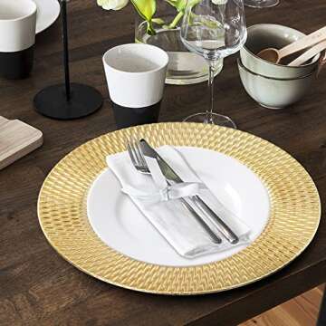 Fasmov 12 Pack Plastic Charger Plates, 13 inches Round Plate Chargers for Dinner Plates, Wedding Table Setting, Gold