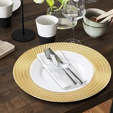 Fasmov 12 Pack Plastic Charger Plates, 13 inches Round Plate Chargers for Dinner Plates, Wedding Table Setting, Gold
