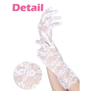 SATINIOR Ladies Lace Gloves for Women Tea Party Elegant Short Courtesy Gloves for Wedding Dinner Opera Parties(White)