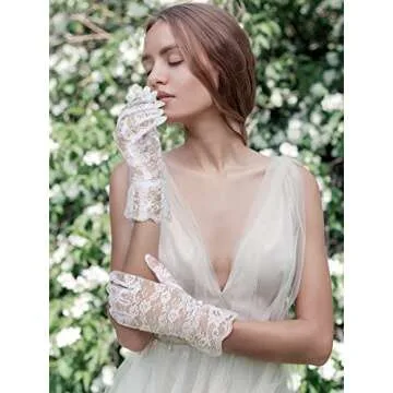 SATINIOR Ladies Lace Gloves for Women Tea Party Elegant Short Courtesy Gloves for Wedding Dinner Opera Parties(White)