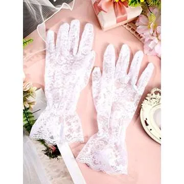 SATINIOR Ladies Lace Gloves for Women Tea Party Elegant Short Courtesy Gloves for Wedding Dinner Opera Parties(White)
