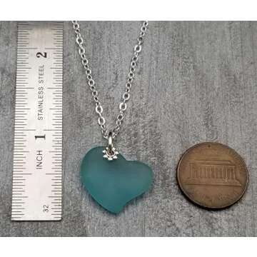 Yinahawaii Handmade Sea Glass Necklace, Hawaiian Jewelry For Women, Heart Necklace, Sea Glass Jewelry Birthday Gift For Women (Aquamarine - March)