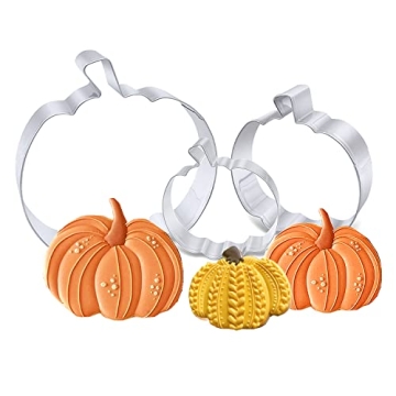 Pumpkin Cookie Cutters Set, 4", 3.2", 1.96" Halloween Fall Thanksgiving Cookie Cutter for Harvest Ho...