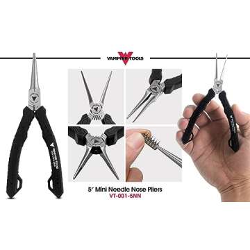 VAMPLIERS 5.5" Mini Precision Needle Nose Pliers. Made in Japan. Non-Serrated Jaws, Precision Tip & ...