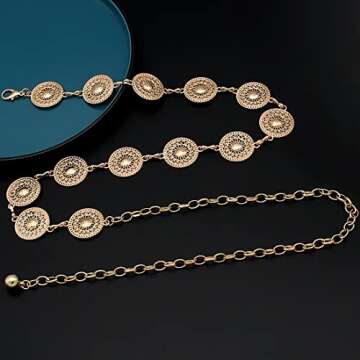 HIQUACC Women's Metal Waist Chain Chunky Body Jewelry Belly Link Belt (Pattern Gold-M)