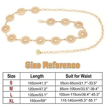 HIQUACC Women's Metal Waist Chain Chunky Body Jewelry Belly Link Belt (Pattern Gold-M)