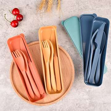 Eco-Friendly Reusable Wheat Straw Cutlery Set for 4