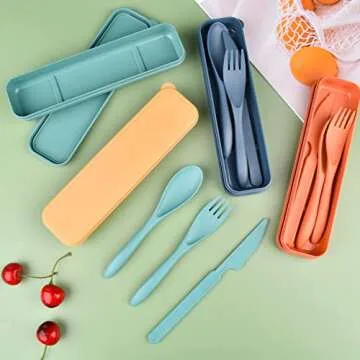 Eco-Friendly Reusable Wheat Straw Cutlery Set for 4