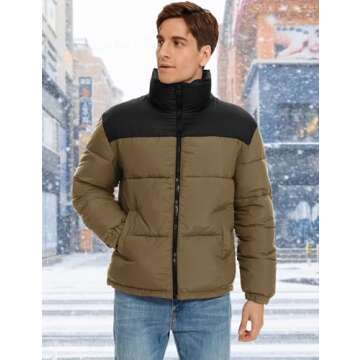Flygo Men Puffer Jacket Winter Coats Water Resistant Long Sleeve Zip Up Lightweight Quilted Down Jackets(DarkKhaki-XXL)