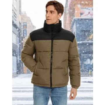 Flygo Men Puffer Jacket Winter Coats Water Resistant Long Sleeve Zip Up Lightweight Quilted Down Jackets(DarkKhaki-XXL)